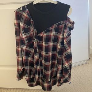 MAJE Women's Blue Lalo Deconstructed Plaid Top